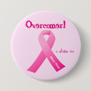 Overcomer! Pink Ribbon Breast Customize It 3 Inch Round Button