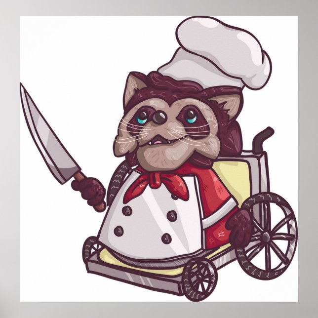 Overcooked Wheelchair Raccoon Chef Poster (Front)