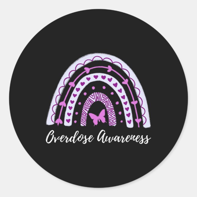Overdose Awareness Boho Rainbow  Classic Round Sticker (Front)