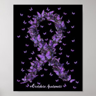 Overdose Awareness Butterfly Purple Ribbon Drug Ad Poster