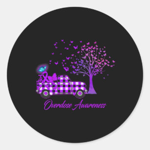 Overdose Awareness Butterfly Ribbon Purple Classic Round Sticker