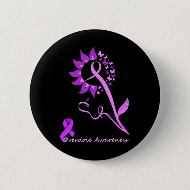 Overdose Awareness Butterfly Sunflower Ribbon Mont 2 Inch Round Button (Front)