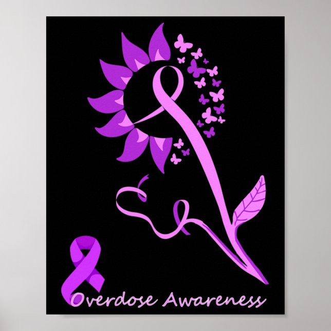 Overdose Awareness Butterfly Sunflower Ribbon Mont Poster (Front)