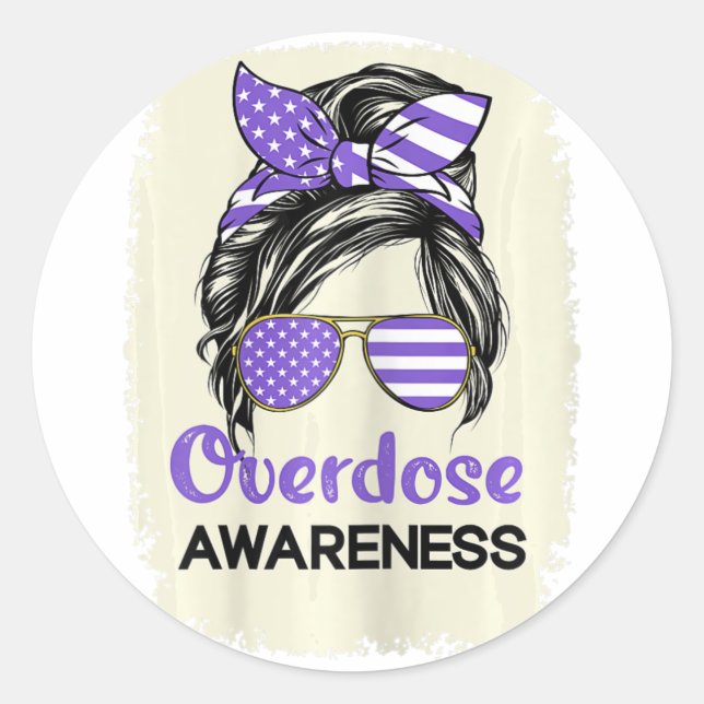 Overdose Awareness Day 2022 Purple Ribbon 1  Classic Round Sticker (Front)