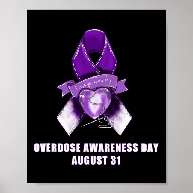 Overdose Awareness Day Purple Ribbon August 31  Poster (Front)