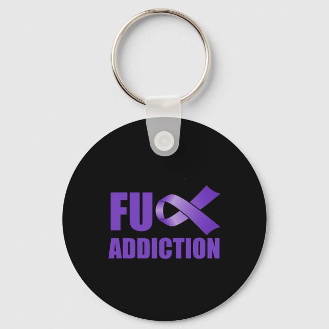 Overdose Awareness Day Purple Ribbon FU Addiction  Keychain (Front)