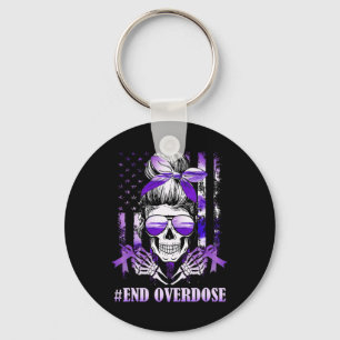 Overdose Awareness Day Usa American Flag Skull War Keychain