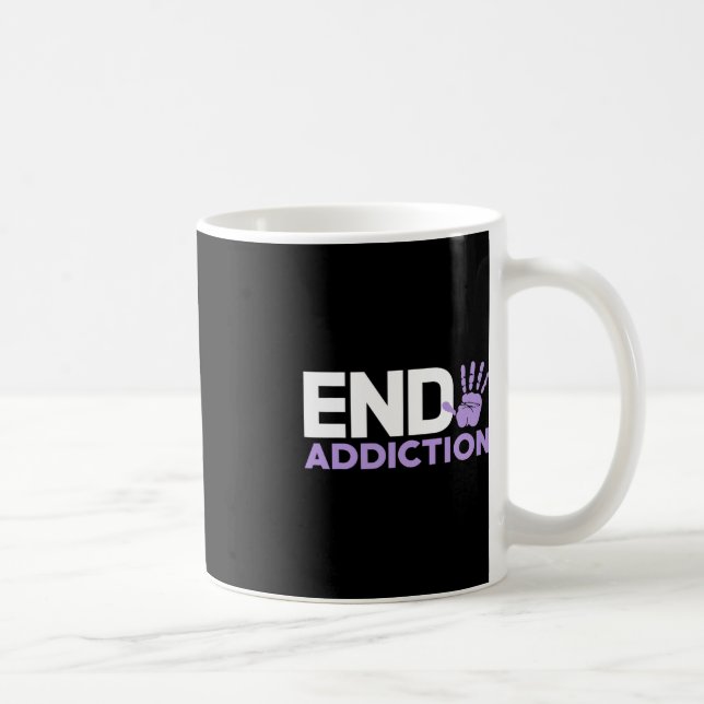 Overdose Awareness End Addiction Stop Hand Sign  Coffee Mug (Right)