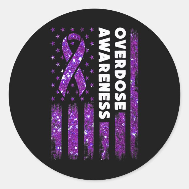 Overdose Awareness Flag Pruple Ribbon Addiction Re Classic Round Sticker (Front)