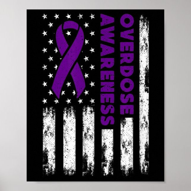 Overdose Awareness Flag Pruple Ribbon Addiction Re Poster (Front)