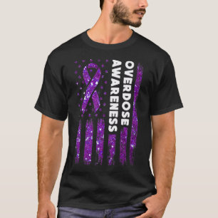 Overdose Awareness Flag Pruple Ribbon Addiction Re T-Shirt