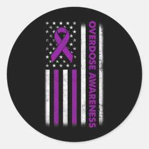 Overdose Awareness Flag Purple Ribbon Addiction Re Classic Round Sticker