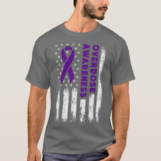 Overdose Awareness Flag Purple Ribbon Addiction Re T-Shirt