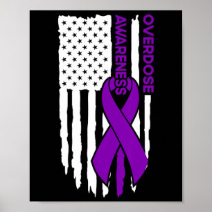 Overdose Awareness Flag Purple Ribbon  Poster