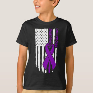 Overdose Awareness Flag Purple Ribbon  T-Shirt