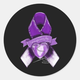 Overdose Awareness Graphic Purple Ribbon  Classic Round Sticker
