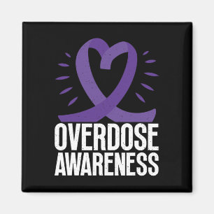 Overdose Awareness In Purple Ribbon For Drug Addic Magnet