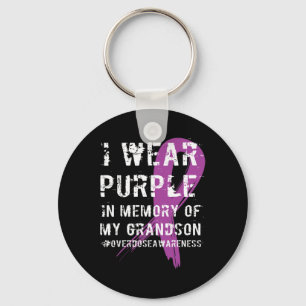 Overdose Awareness Memory Of Grandson Purple Ribbo Keychain