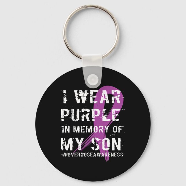 Overdose Awareness Memory of Son Purple Ribbon  Keychain (Front)