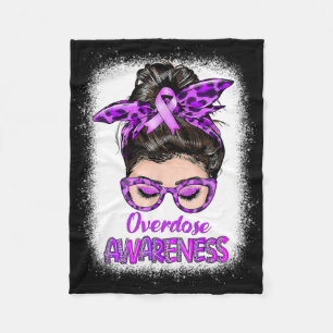 Overdose Awareness Messy Bun Purple Ribbon Fleece Blanket