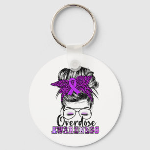 Overdose Awareness Messy Hair Bun For Women 4 Keychain