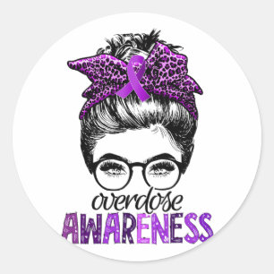 Overdose Awareness Messy Hair Bun For Women Classic Round Sticker