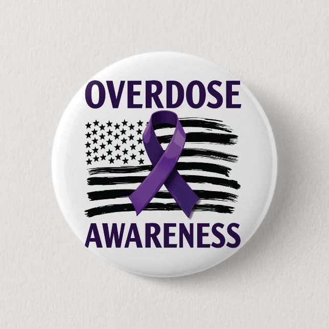 Overdose Awareness Month American Flag Ribbon 2 Inch Round Button (Front)