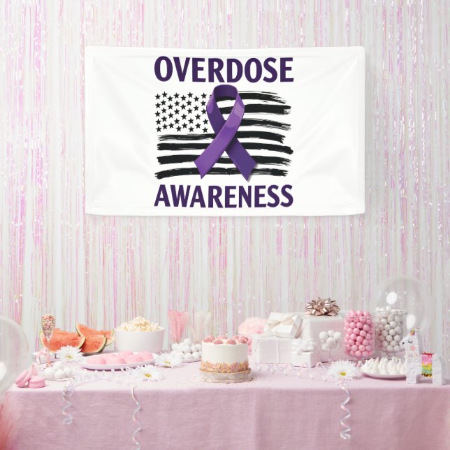 Overdose Awareness Month American Flag Ribbon Banner (Party)