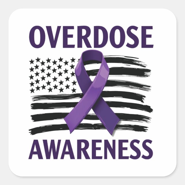 Overdose Awareness Month American Flag Ribbon Square Sticker (Front)