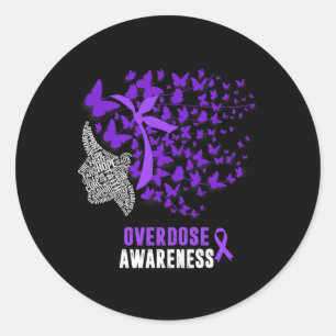 Overdose Awareness Month Butterfly Purple Ribbon W Classic Round Sticker