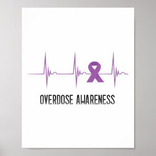 Overdose Awareness Month Heartbeat Ekg Pulse Purpl Poster