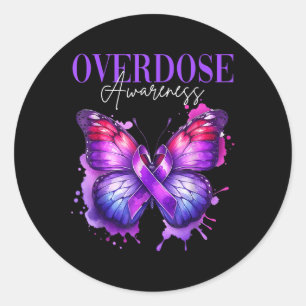 Overdose Awareness Month Purple Ribbon Butterfly  Classic Round Sticker