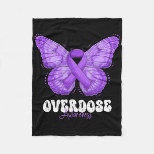Overdose Awareness Month Purple Ribbon Butterfly Fleece Blanket