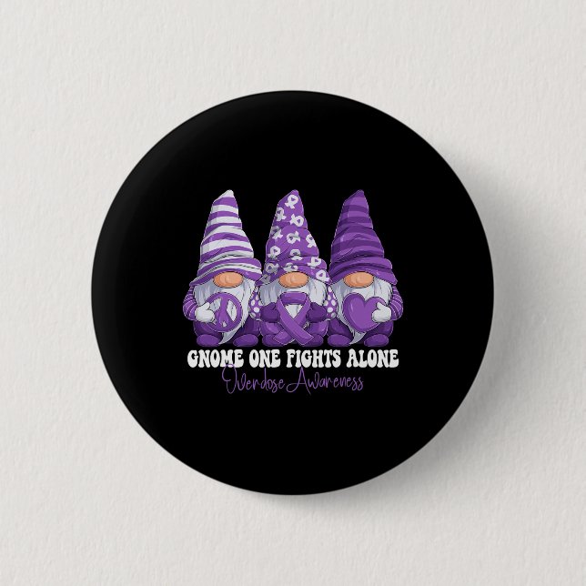 Overdose Awareness Month Purple Ribbon Gnomies Sup 2 Inch Round Button (Front)