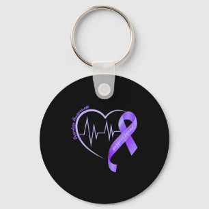 Overdose Awareness Month Purple Ribbon Heart Suprt Keychain