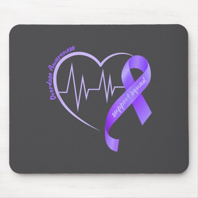 Overdose Awareness Month Purple Ribbon Heart Suprt Mouse Pad (Front)