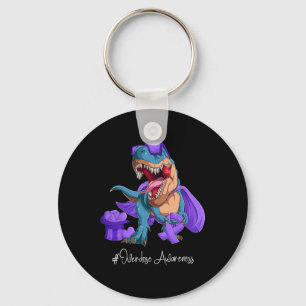 Overdose Awareness Month Purple Ribbon Trex Keychain