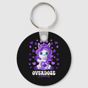 Overdose Awareness Month Purple Ribbon Unicorn Keychain