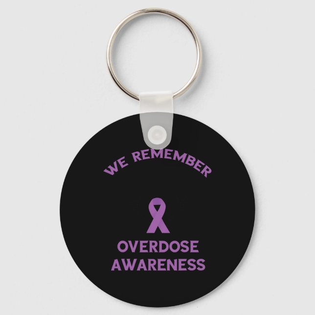 Overdose Awareness Month Purple Ribbon We Remember Keychain (Front)