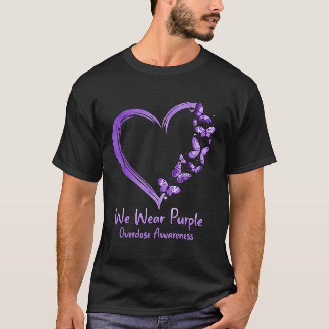 Overdose Awareness Purple Butterfly Heart T-Shirt (Front)