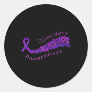 Overdose Awareness Purple Ribbon Butterfly Gift Classic Round Sticker