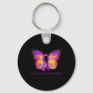 Overdose Awareness Purple Ribbon Butterfly Grief L Keychain