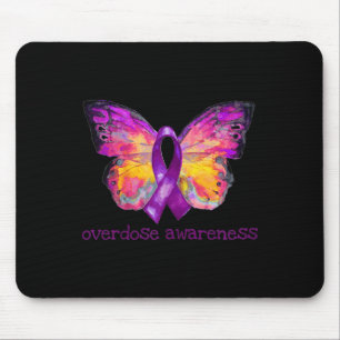 Overdose Awareness Purple Ribbon Butterfly Grief L Mouse Pad