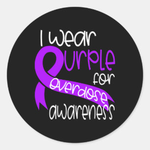 Overdose Awareness Purple Ribbon Drug Addiction 11 Classic Round Sticker