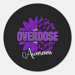 Overdose Awareness Purple Ribbon Drug Addiction 17 Classic Round Sticker