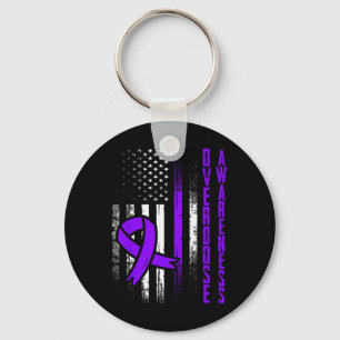 Overdose Awareness Purple Ribbon Drug Addiction 22 Keychain