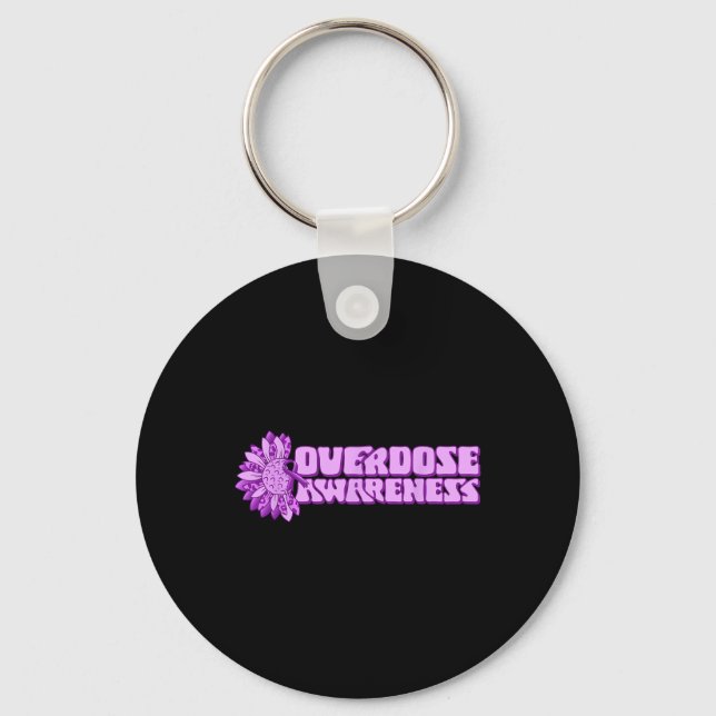 Overdose Awareness Purple Ribbon Drug Addiction 32 Keychain (Front)