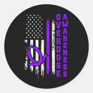 Overdose Awareness Purple Ribbon Drug Addiction 48 Classic Round Sticker