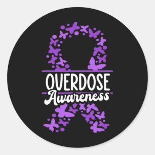 Overdose Awareness Purple Ribbon Drug Addiction 51 Classic Round Sticker