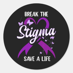 Overdose Awareness Purple Ribbon Drug Addiction 89 Classic Round Sticker